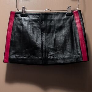 Black Leather Super Mini With Racing Stripes